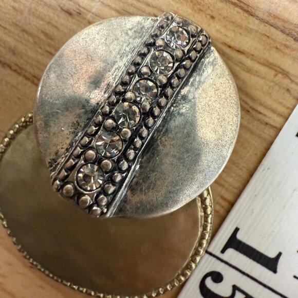 Chicos Silver-Tone Double Disc Clip-On Earrings With Rhinestone Detail - Picture 7 of 10